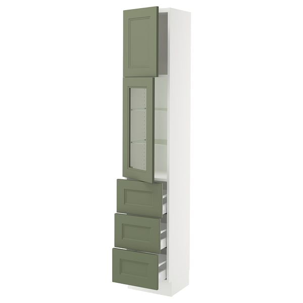 SEKTION / MAXIMERA Armoire haute pte vitr/3 tir/1 pte, blanc/Axstad gris-vert, 15x15x80 "