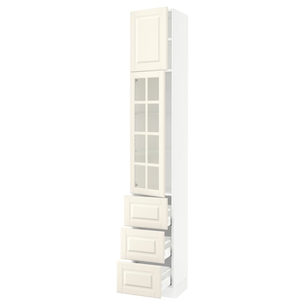 SEKTION / MAXIMERA Armoire haute pte vitr/3 tir/1 pte, blanc/Bodbyn blanc cassé, 15x15x90 "