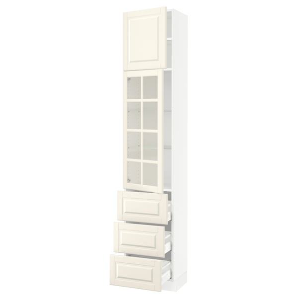SEKTION / MAXIMERA Armoire haute pte vitr/3 tir/1 pte, blanc/Bodbyn blanc cassé, 18x15x90 "