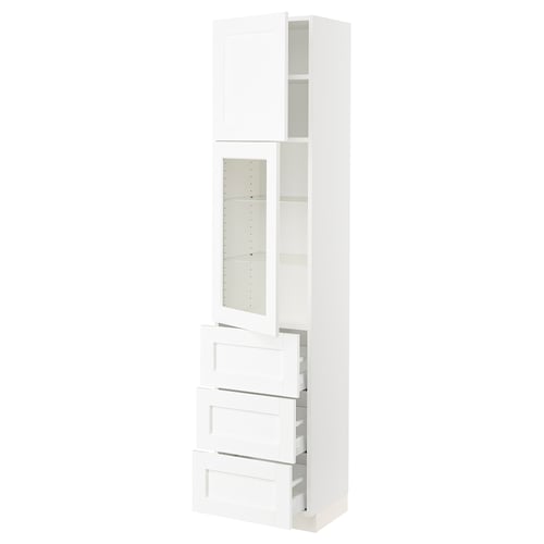 SEKTION / MAXIMERA Armoire haute pte vitr/3 tir/1 pte, blanc Enköping/blanc effet bois, 18x15x80 "