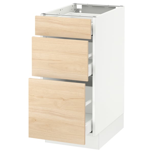 SEKTION / MAXIMERA Armoire inf 3 tir, blanc/Askersund effet frêne clair, 15x24x30 "