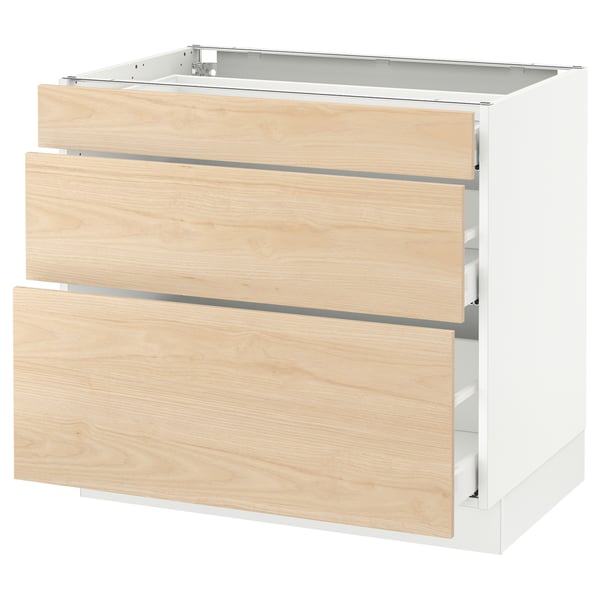 SEKTION / MAXIMERA Armoire inf 3 tir, blanc/Askersund effet frêne clair, 36x24x30 "