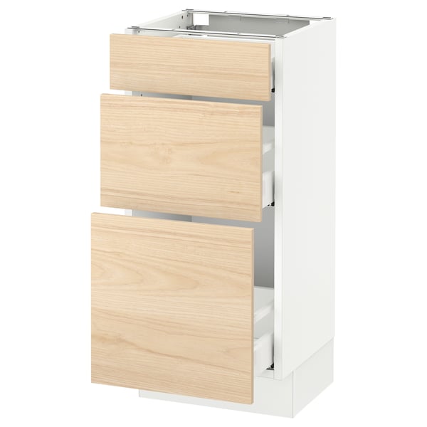 SEKTION / MAXIMERA Armoire inf 3 tir, blanc/Askersund effet frêne clair, 15x15x30 "