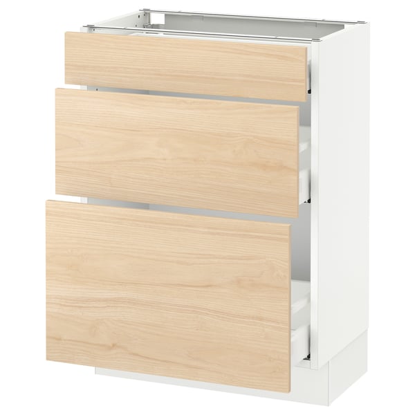 SEKTION / MAXIMERA Armoire inf 3 tir, blanc/Askersund effet frêne clair, 24x15x30 "