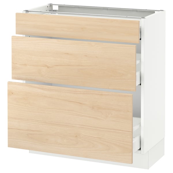 SEKTION / MAXIMERA Armoire inf 3 tir, blanc/Askersund effet frêne clair, 30x15x30 "