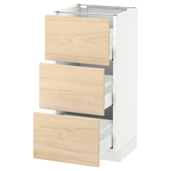 SEKTION / MAXIMERA Armoire inf 3 tir, blanc/Askersund effet frêne clair, 15x15x30 "