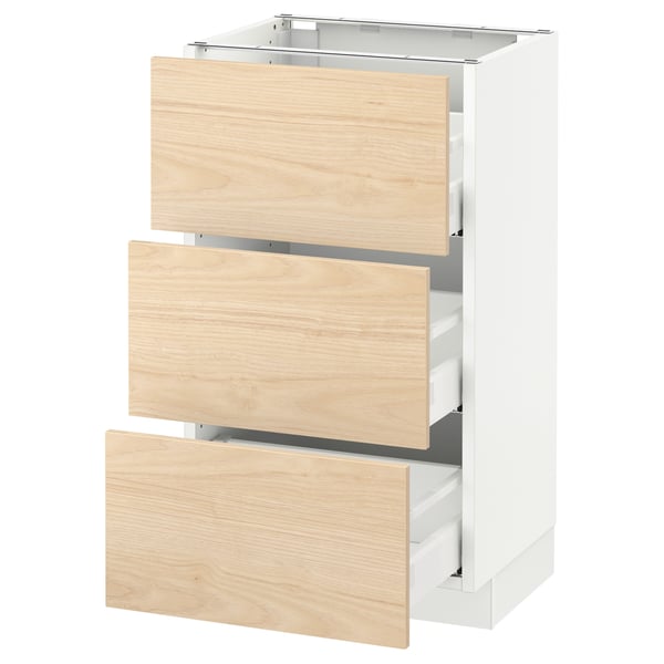 SEKTION / MAXIMERA Armoire inf 3 tir, blanc/Askersund effet frêne clair, 18x15x30 "