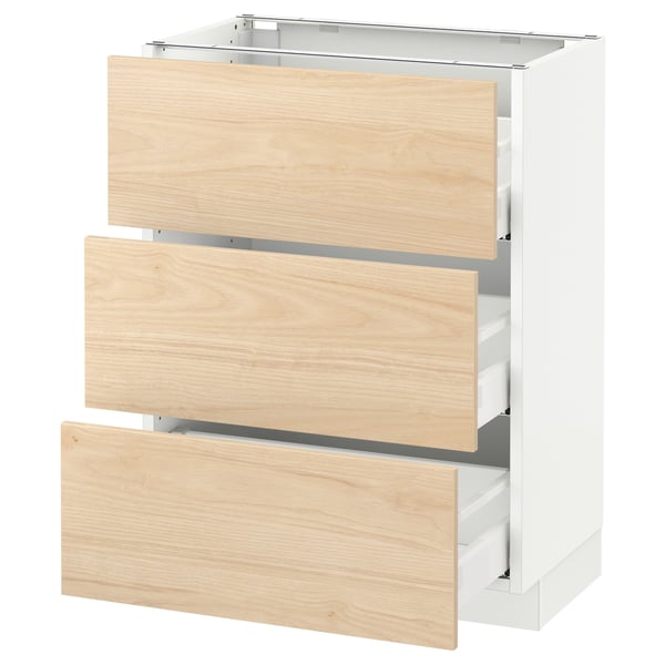 SEKTION / MAXIMERA Armoire inf 3 tir, blanc/Askersund effet frêne clair, 24x15x30 "