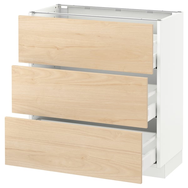 SEKTION / MAXIMERA Armoire inf 3 tir, blanc/Askersund effet frêne clair, 30x15x30 "