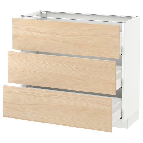 SEKTION / MAXIMERA Armoire inf 3 tir, blanc/Askersund effet frêne clair, 36x15x30 "