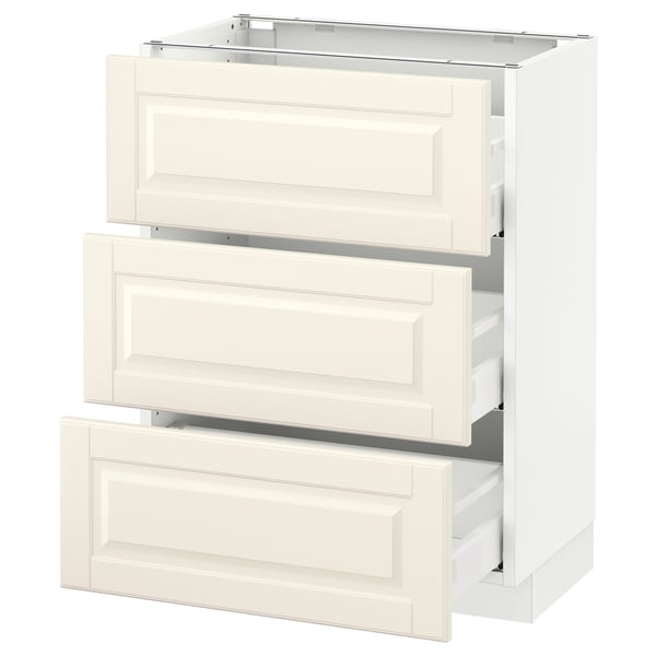 SEKTION / MAXIMERA Armoire inf 3 tir, blanc/Bodbyn blanc cassé, 24x15x30 "