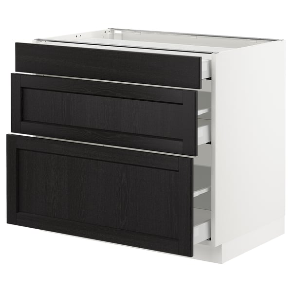 SEKTION / MAXIMERA Armoire inf 3 tir, blanc/Lerhyttan teinté noir, 36x24x30 "