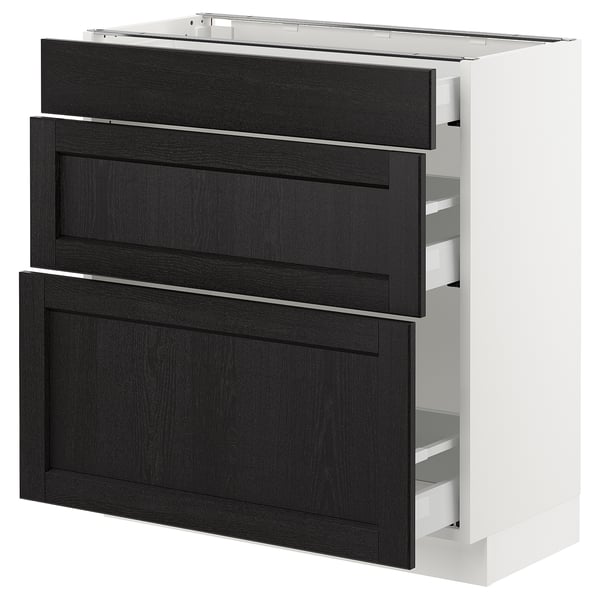 SEKTION / MAXIMERA Armoire inf 3 tir, blanc/Lerhyttan teinté noir, 30x15x30 "