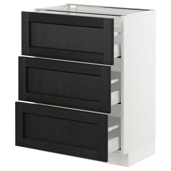 SEKTION / MAXIMERA Armoire inf 3 tir, blanc/Lerhyttan teinté noir, 24x15x30 "