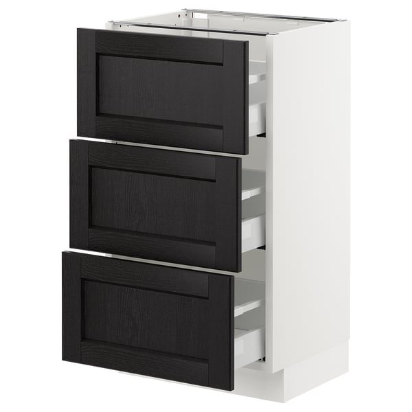 SEKTION / MAXIMERA Armoire inf 3 tir, blanc/Lerhyttan teinté noir, 18x15x30 "