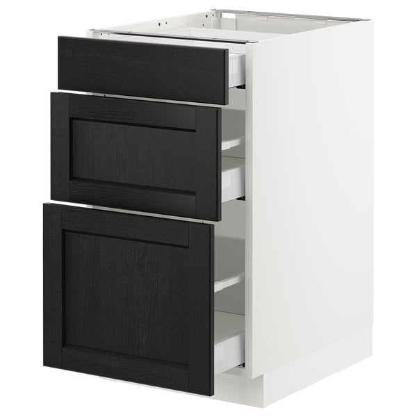 SEKTION / MAXIMERA Armoire inf 3 tir, blanc/Lerhyttan teinté noir, 18x24x30 "