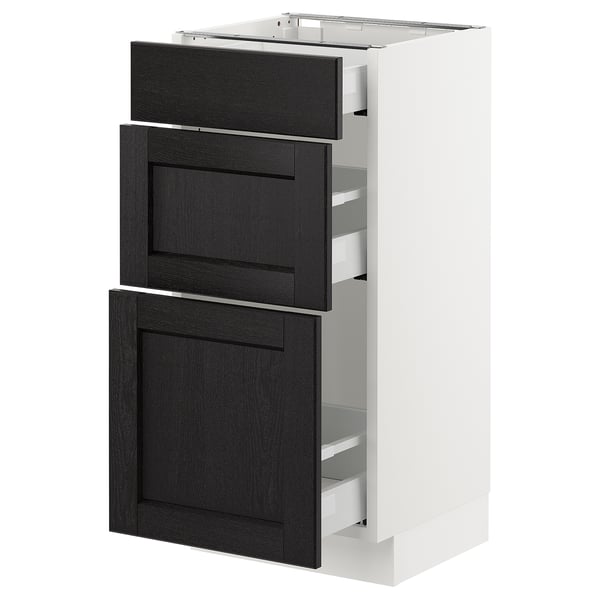 SEKTION / MAXIMERA Armoire inf 3 tir, blanc/Lerhyttan teinté noir, 15x15x30 "