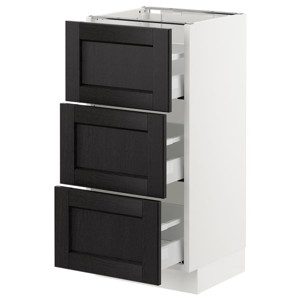 SEKTION / MAXIMERA Armoire inf 3 tir, blanc/Lerhyttan teinté noir, 15x15x30 "