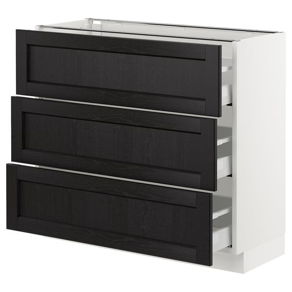 SEKTION / MAXIMERA Armoire inf 3 tir, blanc/Lerhyttan teinté noir, 36x15x30 "