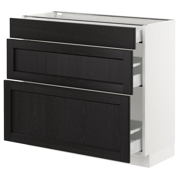 SEKTION / MAXIMERA Armoire inf 3 tir, blanc/Lerhyttan teinté noir, 36x15x30 "