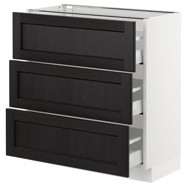 SEKTION / MAXIMERA Armoire inf 3 tir, blanc/Lerhyttan teinté noir, 30x15x30 "