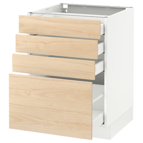 SEKTION / MAXIMERA Armoire inf 4 tir, blanc/Askersund effet frêne clair, 24x24x30 "