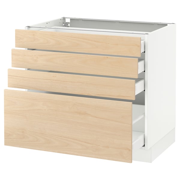 SEKTION / MAXIMERA Armoire inf 4 tir, blanc/Askersund effet frêne clair, 36x24x30 "