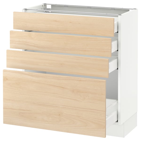 SEKTION / MAXIMERA Armoire inf 4 tir, blanc/Askersund effet frêne clair, 30x15x30 "