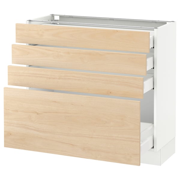 SEKTION / MAXIMERA Armoire inf 4 tir, blanc/Askersund effet frêne clair, 36x15x30 "