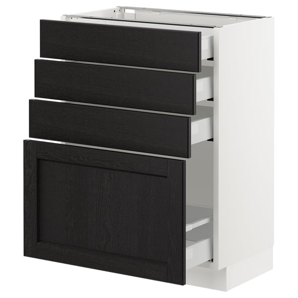 SEKTION / MAXIMERA Armoire inf 4 tir, blanc/Lerhyttan teinté noir, 24x15x30 "