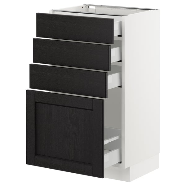 SEKTION / MAXIMERA Armoire inf 4 tir, blanc/Lerhyttan teinté noir, 18x15x30 "