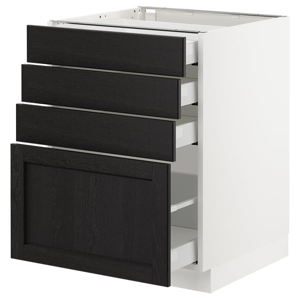 SEKTION / MAXIMERA Armoire inf 4 tir, blanc/Lerhyttan teinté noir, 24x24x30 "
