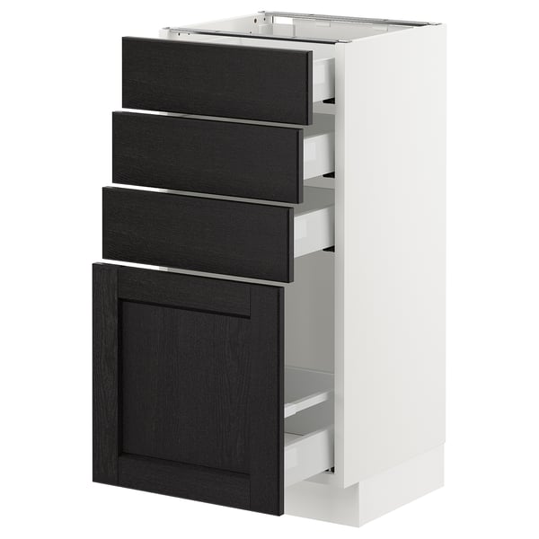 SEKTION / MAXIMERA Armoire inf 4 tir, blanc/Lerhyttan teinté noir, 15x15x30 "