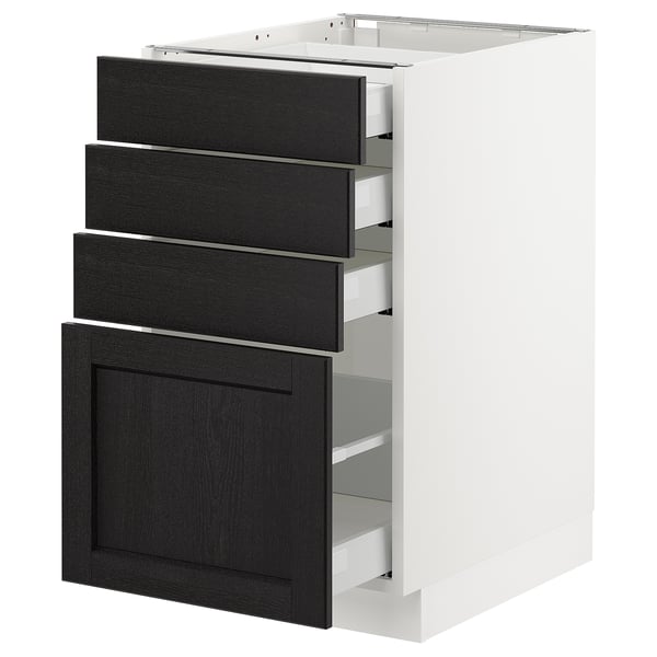 SEKTION / MAXIMERA Armoire inf 4 tir, blanc/Lerhyttan teinté noir, 18x24x30 "