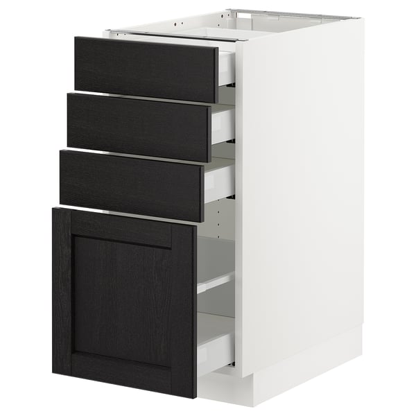 SEKTION / MAXIMERA Armoire inf 4 tir, blanc/Lerhyttan teinté noir, 15x24x30 "