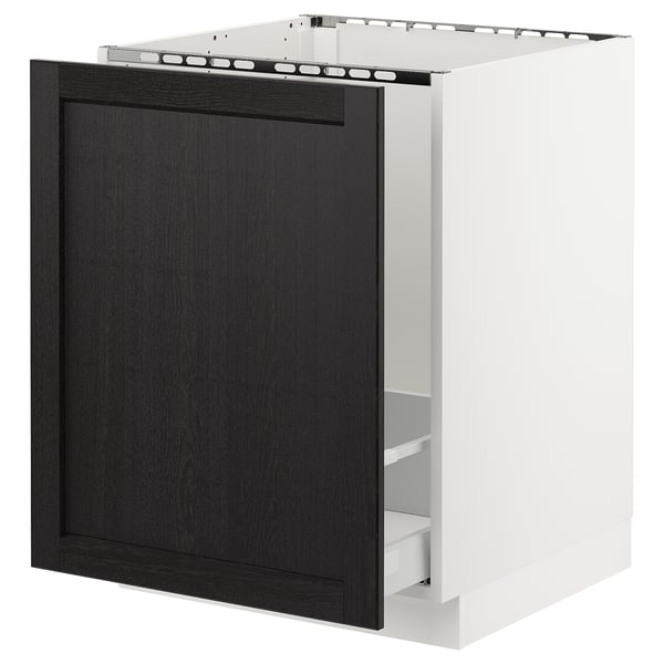 SEKTION / MAXIMERA Armoire inf évier/tri déchets, blanc/Lerhyttan teinté noir, 24x24x30 "