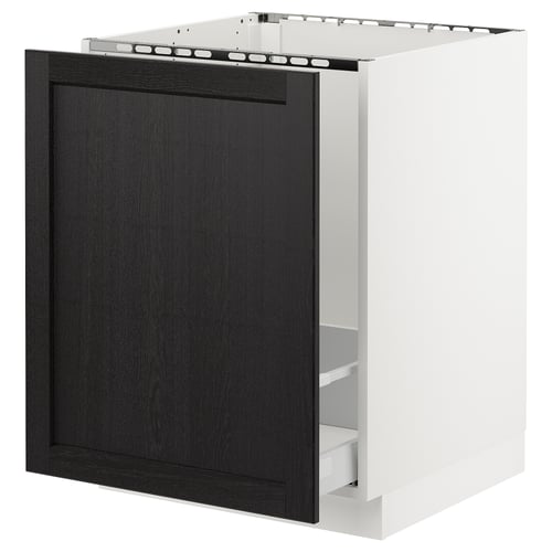 SEKTION / MAXIMERA Armoire inf évier/tri déchets, blanc/Lerhyttan teinté noir, 24x24x30 "