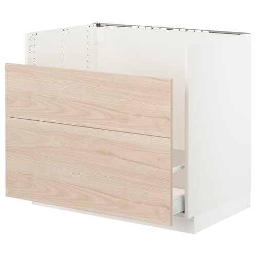 SEKTION / MAXIMERA Armoire inf pr év HAVSEN/p tri/2fac, blanc/Askersund effet frêne clair, 36x24x30 "
