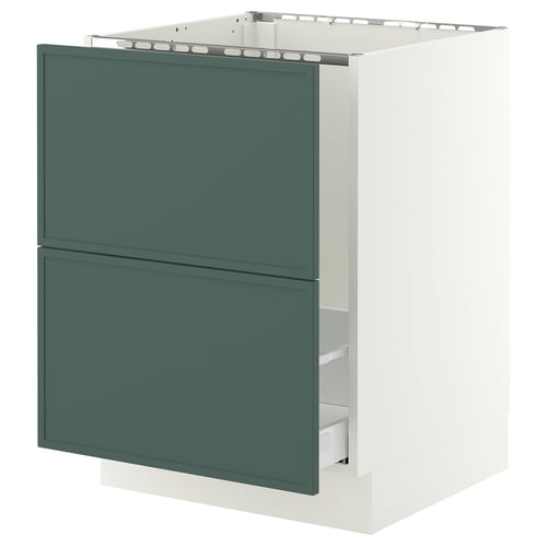 SEKTION / MAXIMERA Armoire inf pr évier/tri/2 faces, blanc/Aspudden gris-vert foncé, 24x24x30 "