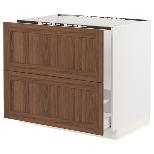 SEKTION / MAXIMERA Armoire inf pr évier/tri/2 faces, blanc Enköping/brun effet noyer, 36x24x30 "