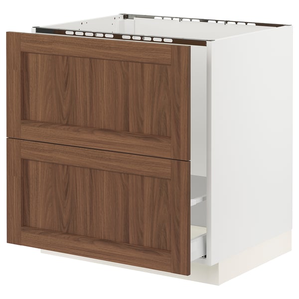 SEKTION / MAXIMERA Armoire inf pr évier/tri/2 faces, blanc Enköping/brun effet noyer, 30x24x30 "