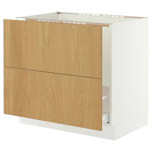 SEKTION / MAXIMERA Armoire inf pr évier/tri/2 faces, blanc/Sinarp chêne plaqué, 36x24x30 "