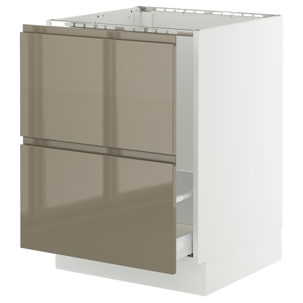 SEKTION / MAXIMERA Armoire inf pr évier/tri/2 faces, blanc/Voxtorp gris-brun foncé ultrabrillant, 24x24x30 "