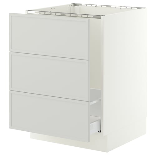 SEKTION / MAXIMERA Armoire inf pr évier/tri/3 faces, blanc/Aspudden gris clair, 24x24x30 "