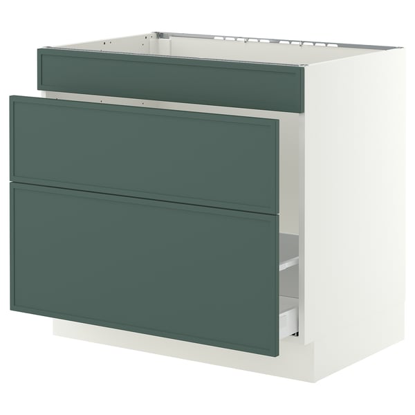SEKTION / MAXIMERA Armoire inf pr évier/tri/3 faces, blanc/Aspudden gris-vert foncé, 36x24x30 "