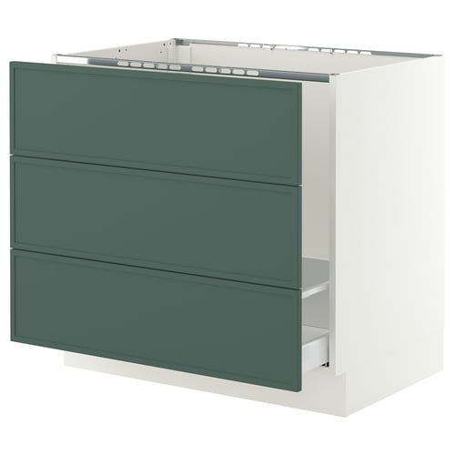 SEKTION / MAXIMERA Armoire inf pr évier/tri/3 faces, blanc/Aspudden gris-vert foncé, 36x24x30 "