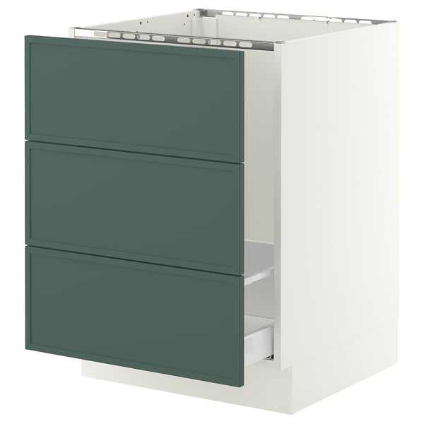 SEKTION / MAXIMERA Armoire inf pr évier/tri/3 faces, blanc/Aspudden gris-vert foncé, 24x24x30 "