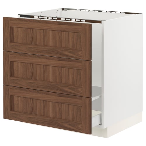 SEKTION / MAXIMERA Armoire inf pr évier/tri/3 faces, blanc Enköping/brun effet noyer, 30x24x30 "