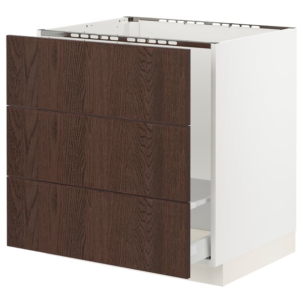 SEKTION / MAXIMERA Armoire inf pr évier/tri/3 faces, blanc/Sinarp brun, 30x24x30 "