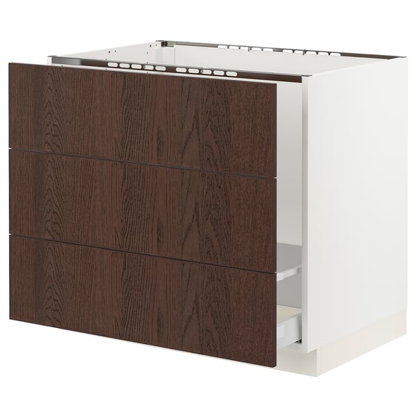 SEKTION / MAXIMERA Armoire inf pr évier/tri/3 faces, blanc/Sinarp brun, 36x24x30 "